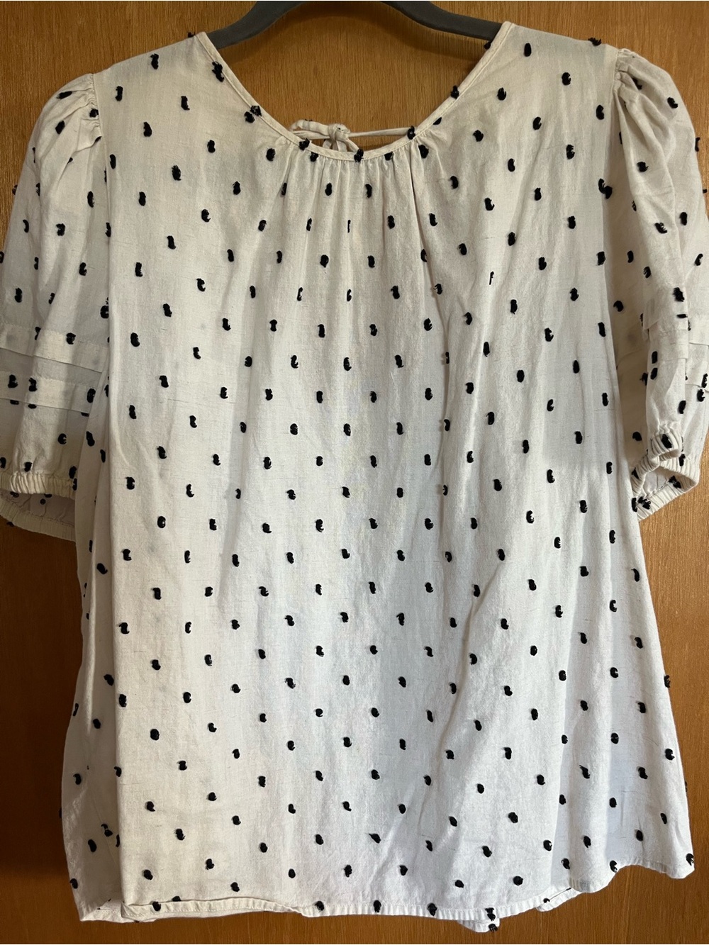 Madewell White Blouse with Black Dot Embroidery
